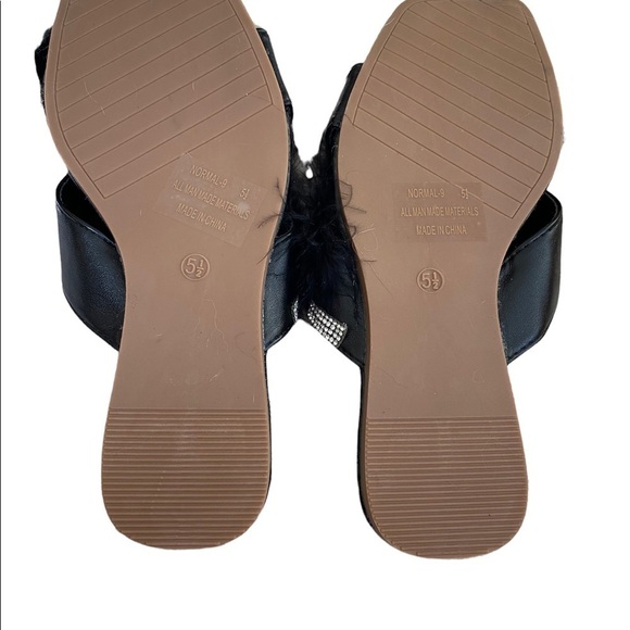 New AMS Black Feather Slippers American Slip On House Shoes Slides Rhinestone - Picture 3 of 6